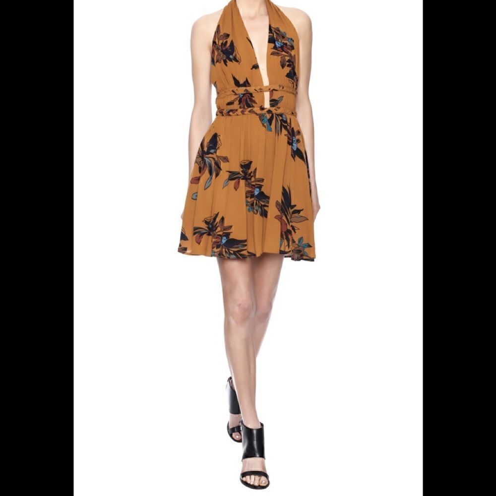ILLA ILLA Mustard floral printed dress with a halter Top - Picture 2 of 6